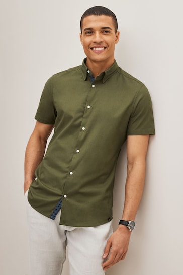Green Stretch Oxford Short Sleeve Shirt