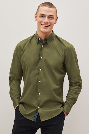 Green Stretch Oxford Long Sleeve Shirt