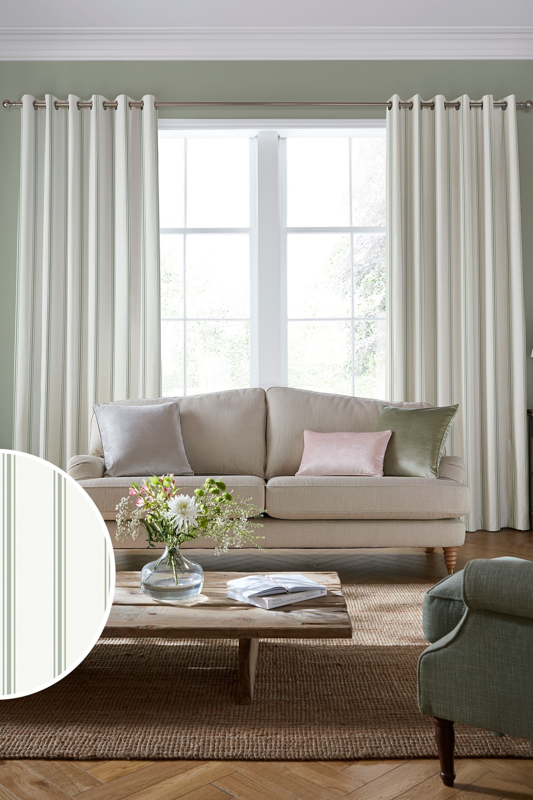 Buy Laura Ashley Fresh Green Farnworth Made to Measure Curtains from
