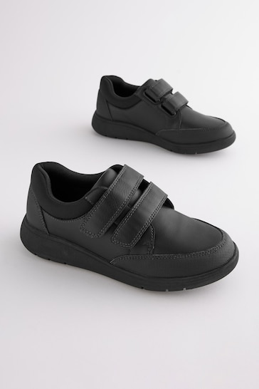 Black School Strap Touch Fasten Shoes