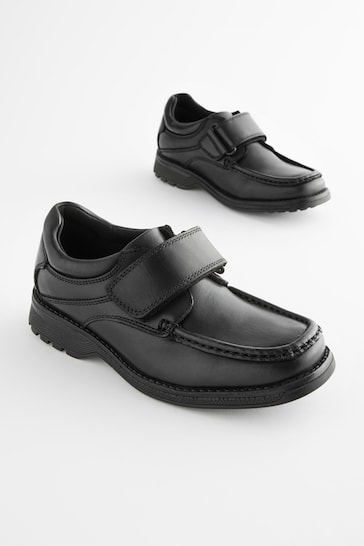 Black Standard Fit (F) Leather Touch Fastening School Shoes