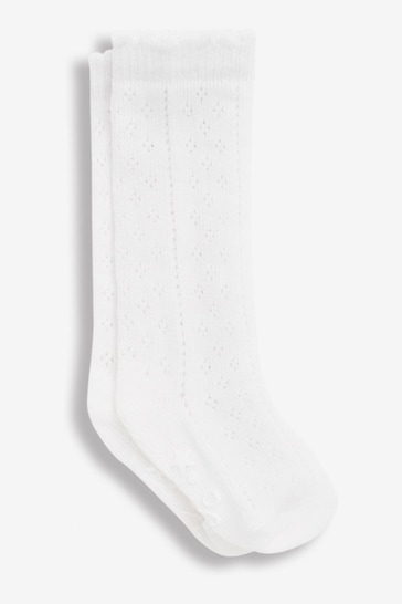JoJo Maman Bébé White 2-Pack Long Pointelle Socks