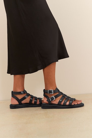 Black Regular/Wide Fit Forever Comfort® Leather Gladiator Sandals