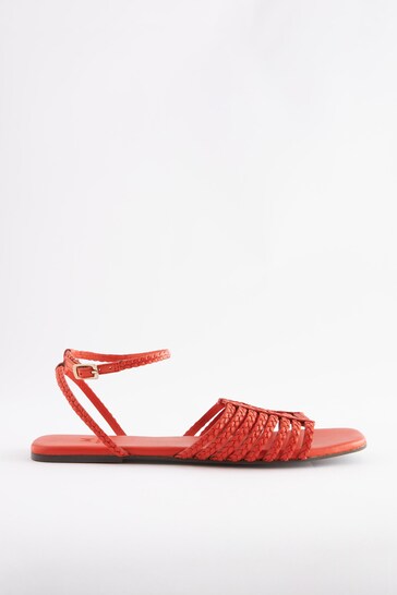 Red Extra Wide Fit Forever Comfort® Leather Plait Sandals
