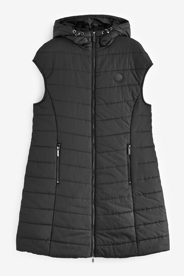 Armani Exchange Quilted Hooded Long Line Black Gilet