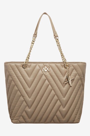 Armani Exchange Beige Quilted Tote Bag