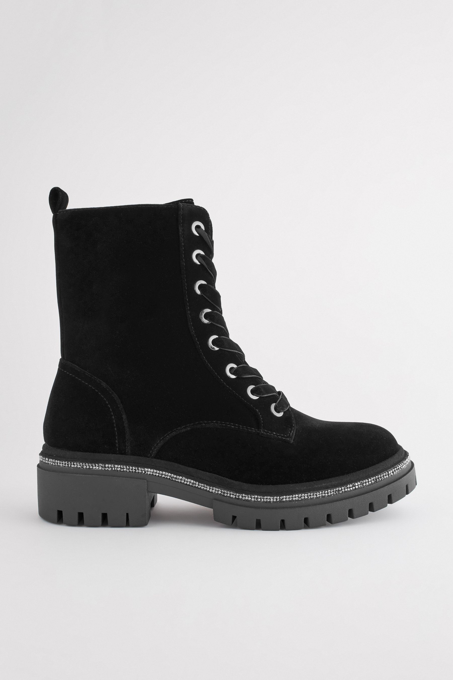 Buy Black Velvet Forever Comfort Diamant Rand Lace Up Boots from
