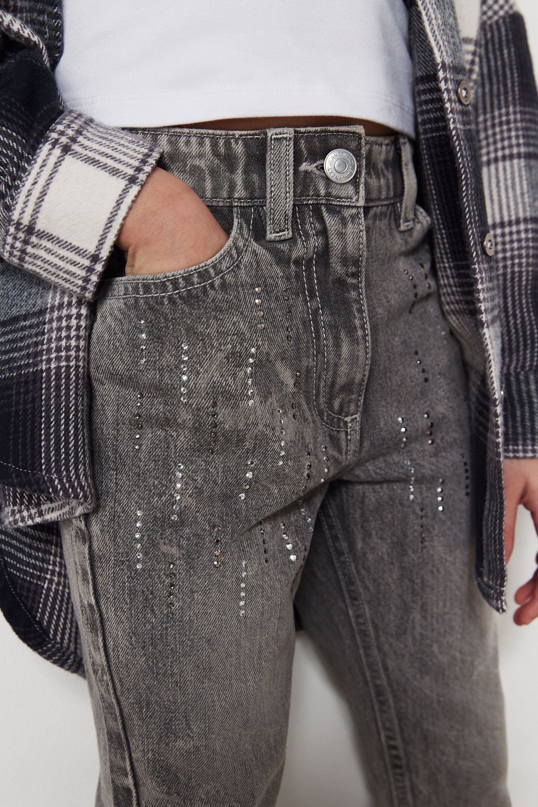 Grey embellished jeans best sale