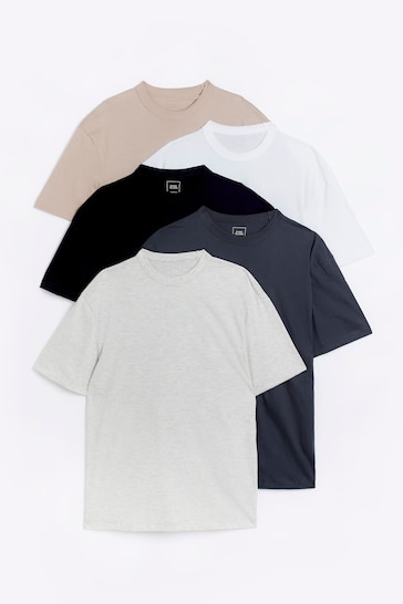 River Island Black Regular Fit T-Shirts Five Pack