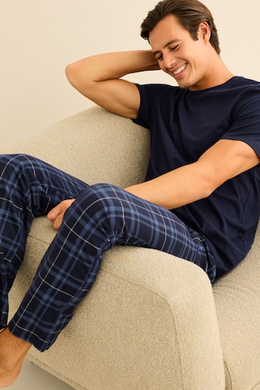 Navy Blue Check Cotton Pyjamas Set