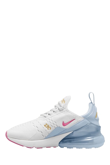 Nike White/Blue/Pink Youth Air Max 270 Trainers