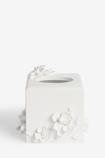 White White Flower Tissue Box