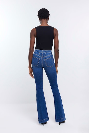 River Island Blue High Rise Tummy Hold Flared Jeans