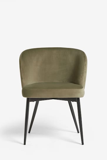 Set of 2 Soft Velvet Dark Sage Green Otis Carver Arm Dining Chairs