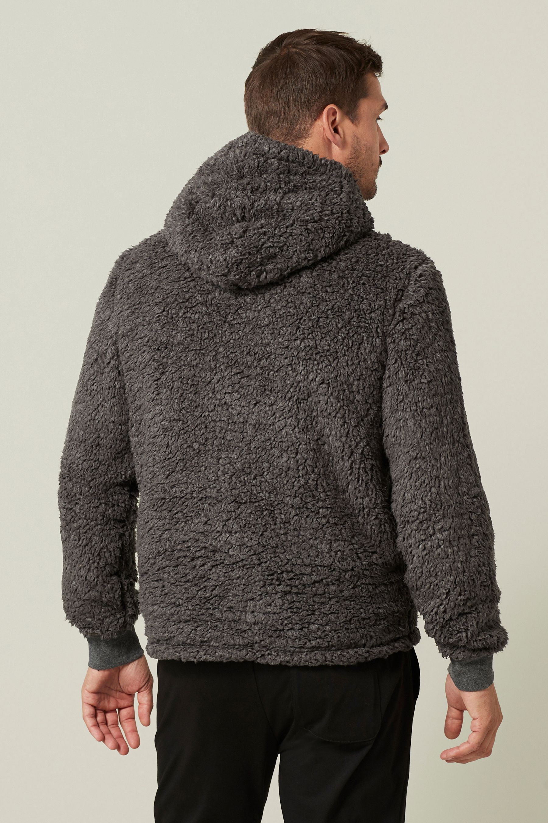 Buy Charcoal Grey Fleece Borg Zip Through Hoodie from the Next UK