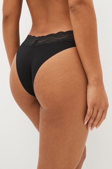 Black Extra High Leg Cotton and Lace Knickers 4 Pack