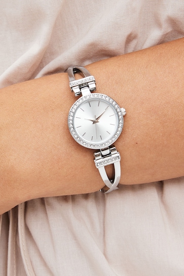 Silver Tone Sparkle Dial Crossover Strap Watch
