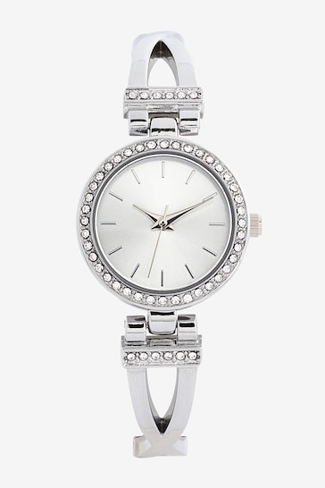 Silver Tone Sparkle Dial Crossover Strap Watch