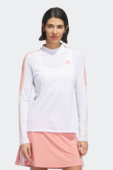 adidas Golf White/Coral Made With Nature Mock Neck Long-Sleeve Top