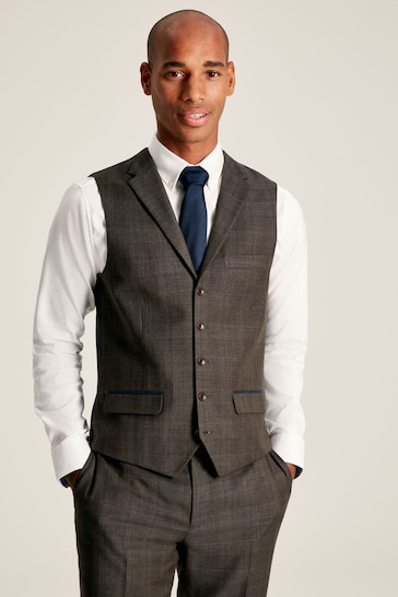 Joules Brown Trimmed Check Suit Waistcoat