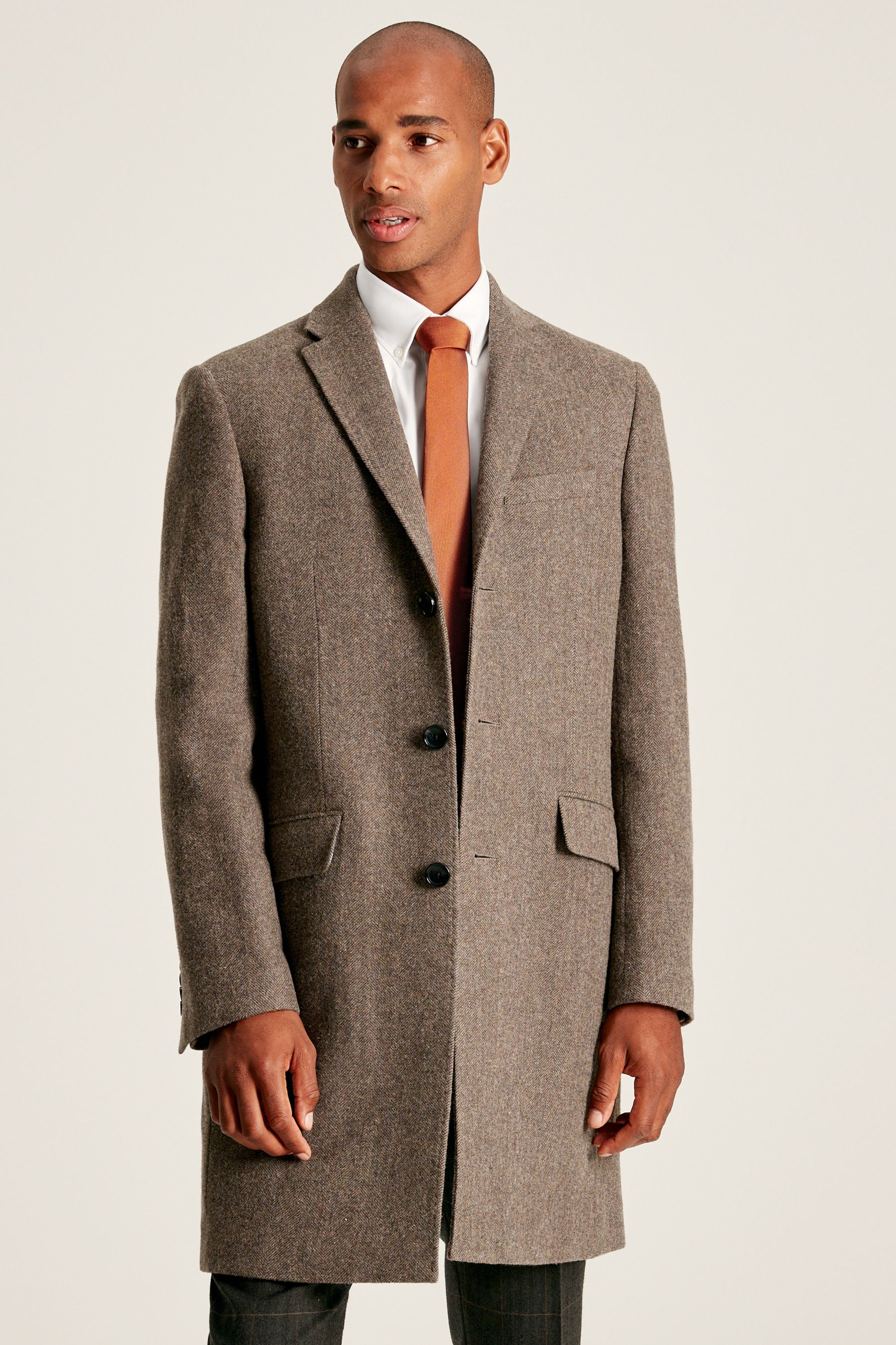 Joules Brown Wool Rich Herringbone Epsom Coat
