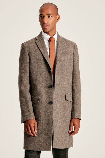 Joules Brown Wool Rich Herringbone Epsom Coat