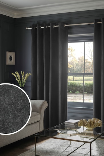 Dark Charcoal Matte Velvet Blackout/Thermal Eyelet Curtains