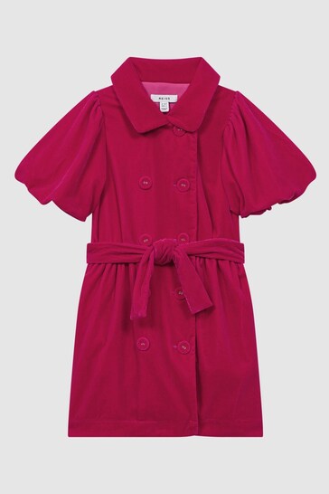 Reiss Pink Nancy Junior Velvet Double Breasted Dress