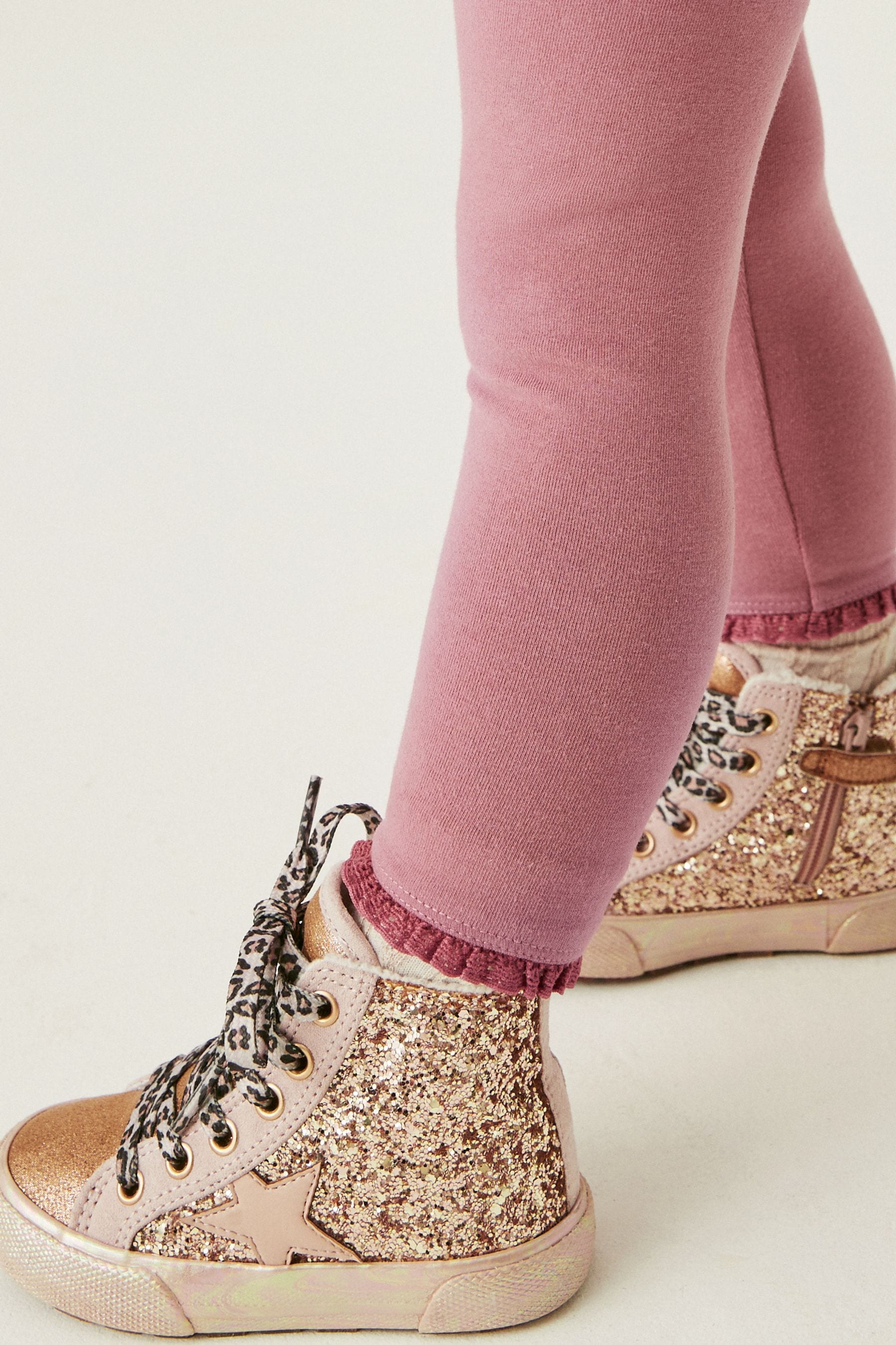 Buy Gold Glitter Glitter Fleece Lined Lace Up High Top Trainers