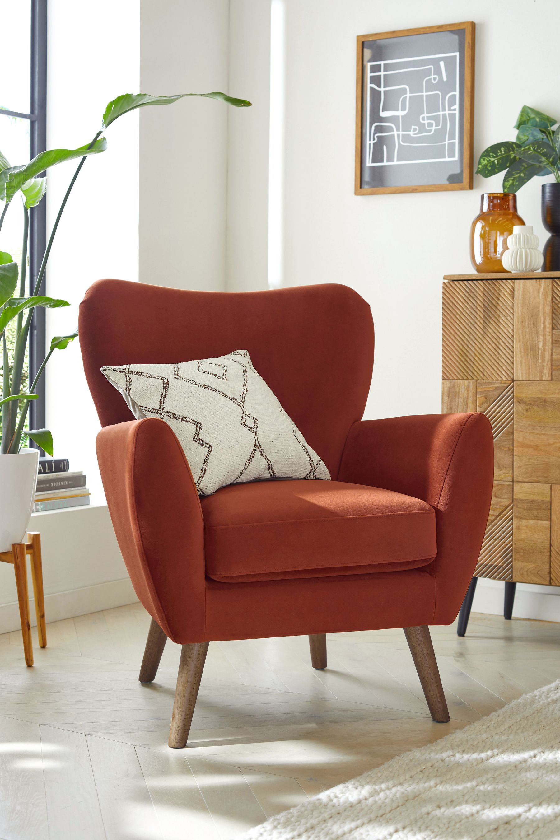 Soft Velvet Rust Brown Wilson II Highback Armchair