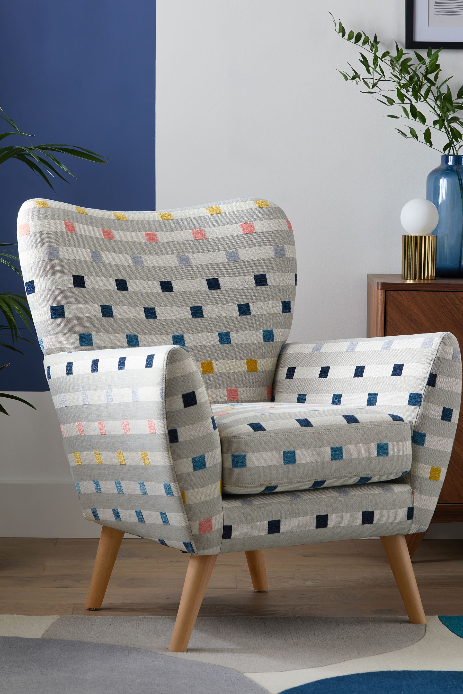 Buy Chunky Stripe Geo Grey Wilson II Highback Armchair from the
