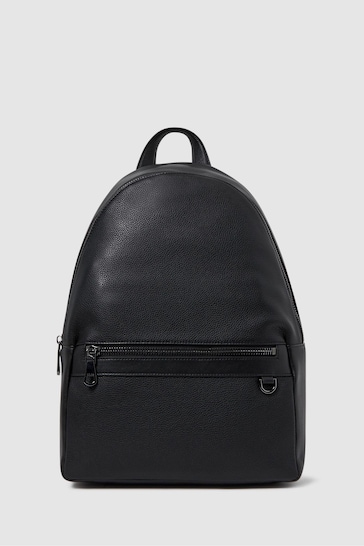 Reiss Black Drew Leather Zipped Backpack