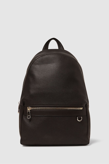 Buy Reiss Dark Brown Drew Leather Zipped Backpack from the Next UK ...