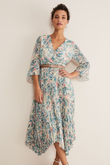 Phase Eight Natural Dani Floral Pleated Midi Dress