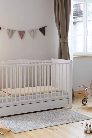 Little Acorns White Space Saver Sleigh Cot With Drawer