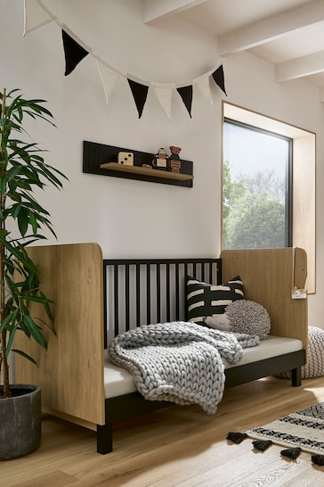 Cuddleco Black Rafi Cot Bed in Oak and White