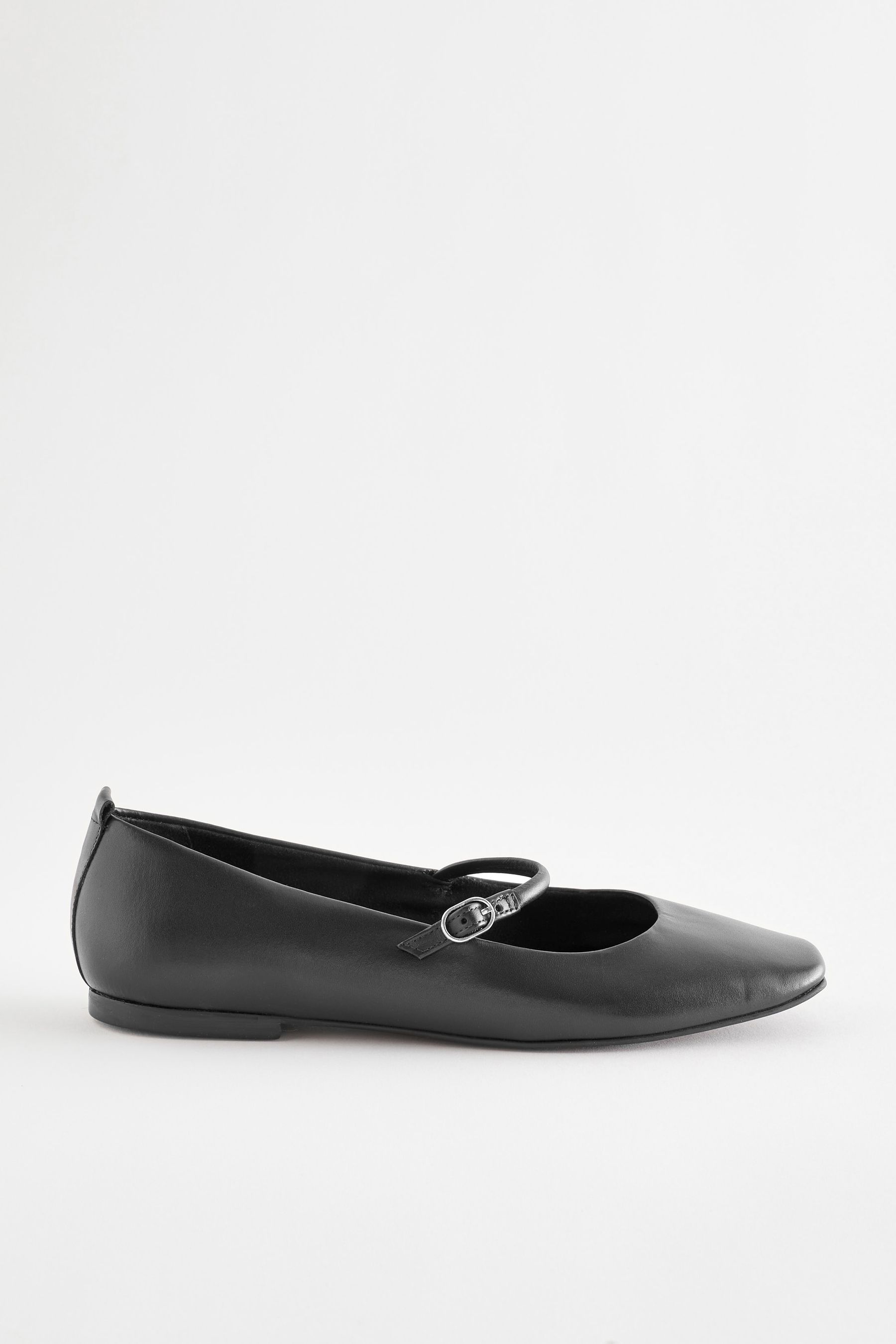 Black Signature Leather Mary Jane Flat Shoes