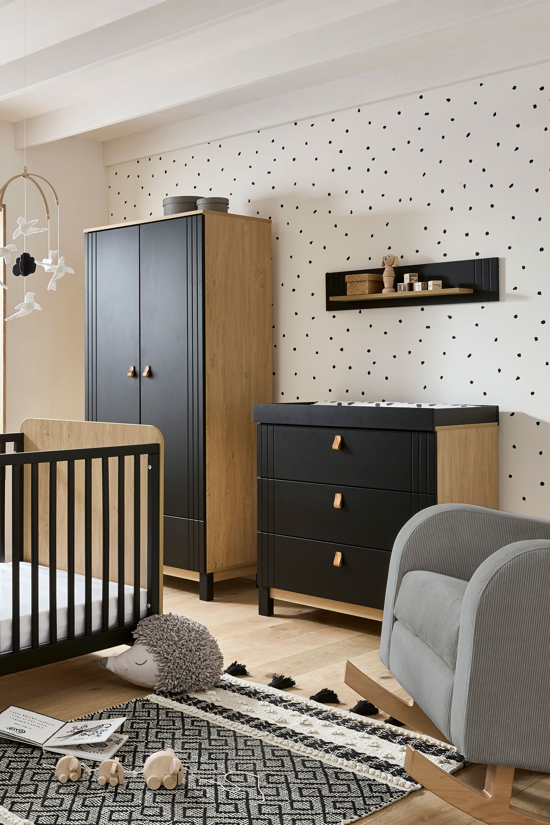 Buy Cuddleco 5 Piece Black Rafi Nursery Furniture Set Oak and