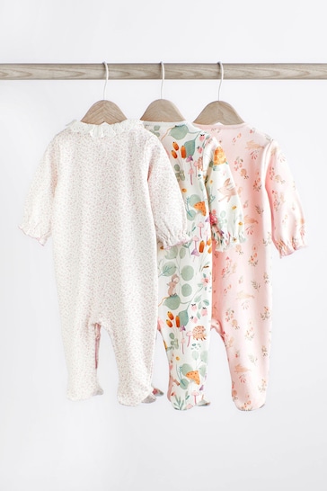 Pink Bunny Floral Baby Character Sleepsuits 3 Pack (0-3yrs)