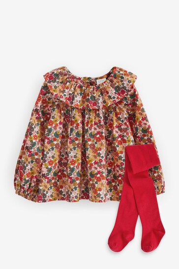 Berry Red Printed Cotton Ruffle Blouse (3mths-8yrs)