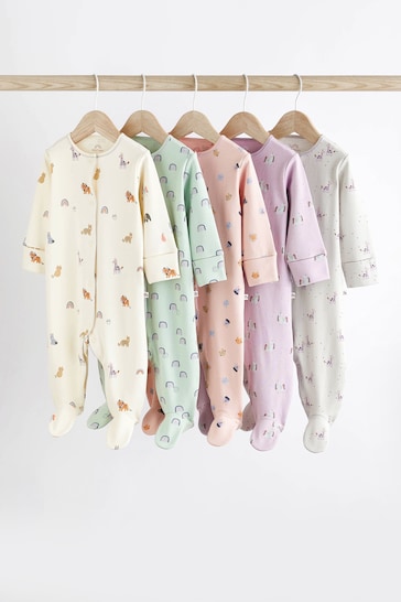 Multi Character Baby Footed Sleepsuits 5 Pack (0-2yrs)