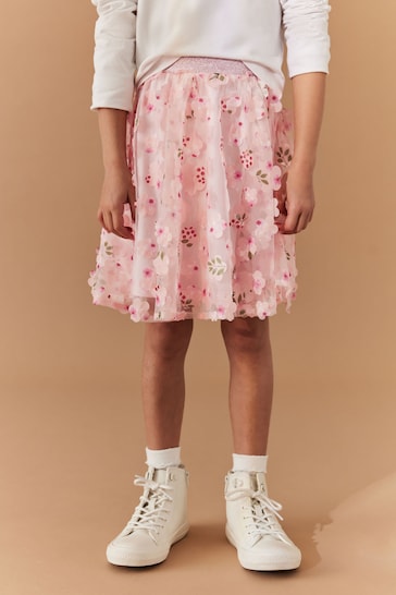 Blush Pink 3D Floral Pull-On Skirt (3-16yrs)