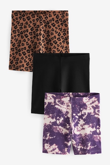 Animal Print/Black/Purple Tie Dye Print 3 Pack 3 Pack Cycle Shorts (3-16yrs)