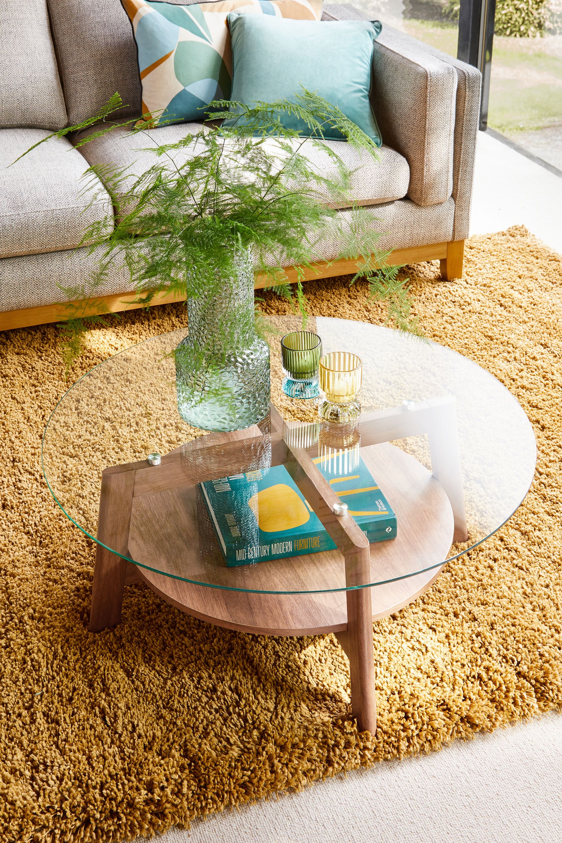 Dark Marlow Dark Marlow Glass Oak Effect Round Coffee Table