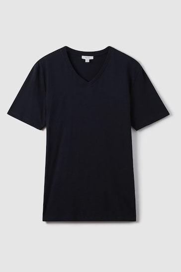 Reiss Navy Dayton Cotton V-Neck T-Shirt