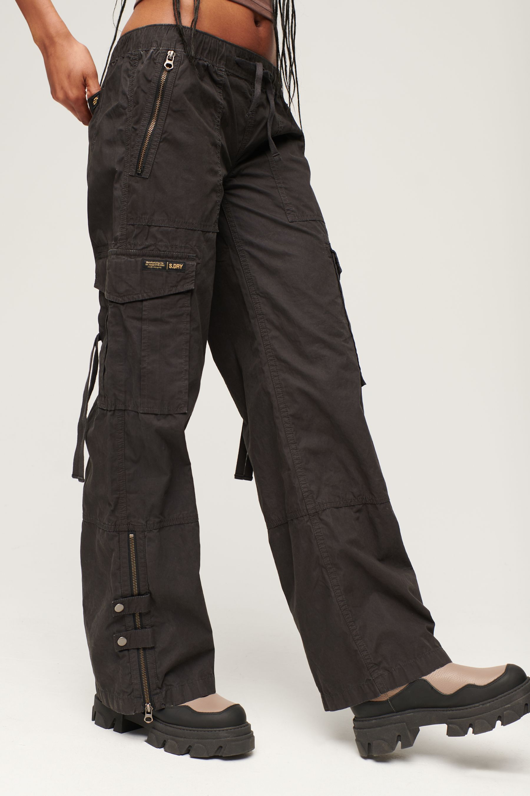 Buy Superdry Black Low Rise Wide Leg Cargo Trousers from the Next UK ...