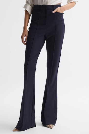 Reiss Navy Dylan Petite Flared High Rise Trousers