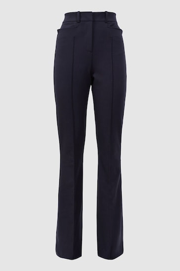 Reiss Navy Dylan Petite Flared High Rise Trousers