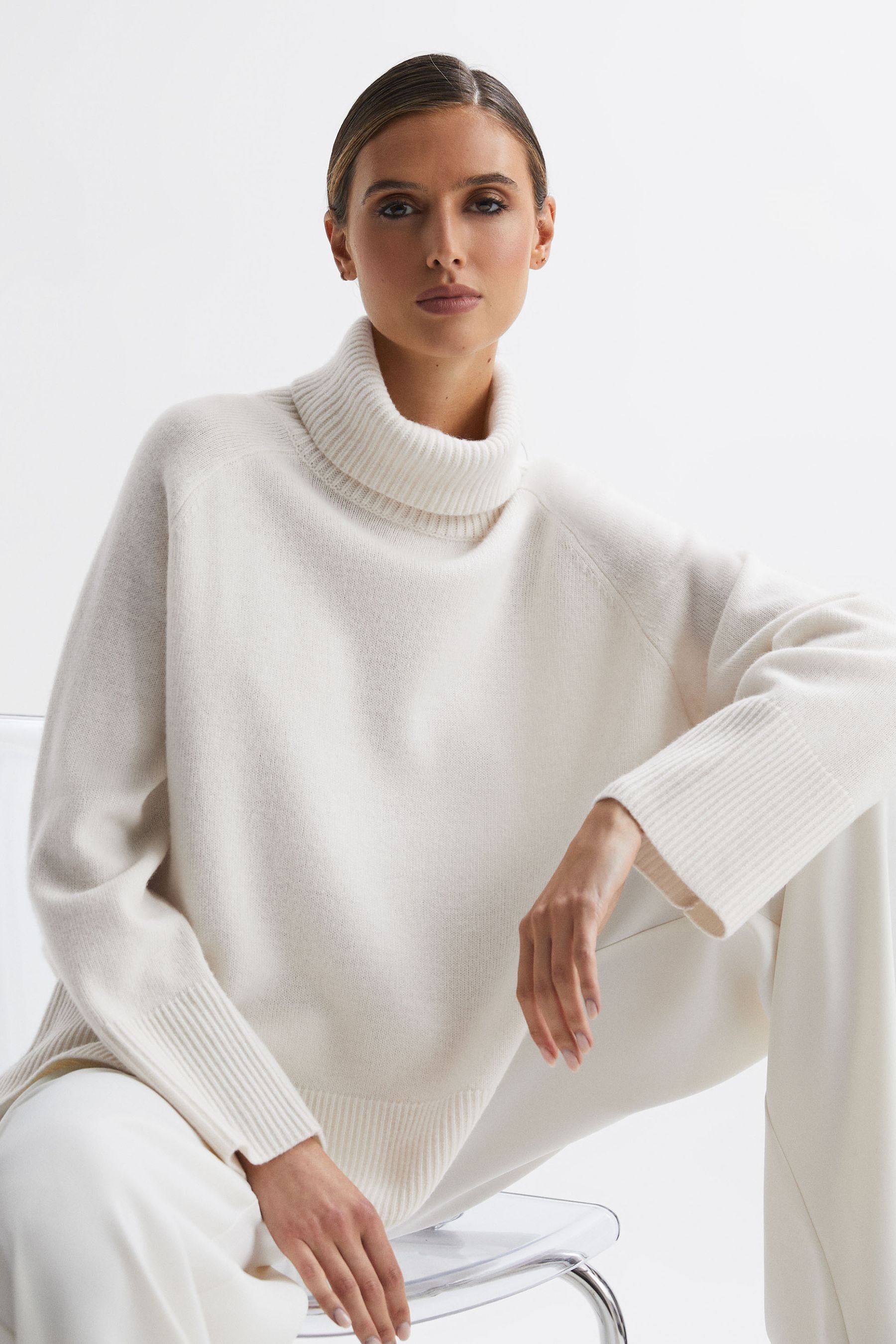 Cream cashmere online roll neck