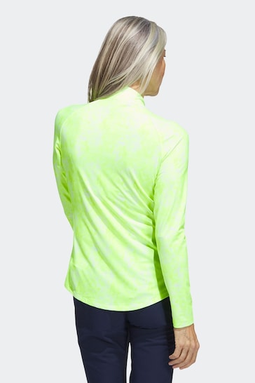 adidas Golf Lemon Yellow Essentials Long Sleeve Printed Mock Polo Shirt